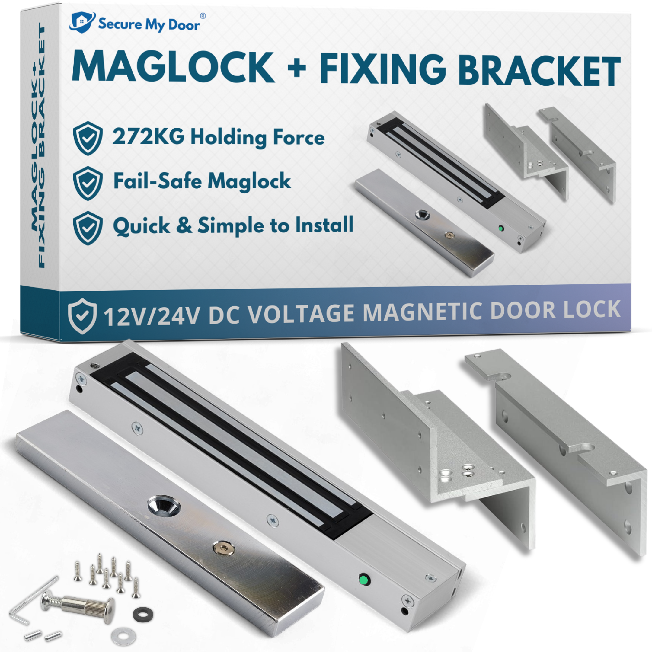 Indoor LED Maglock with Z & L Fixing Bracket | Fail Safe | 272KG