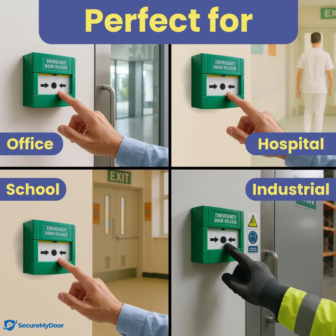 SecureMyDoor CP22-N-EDR resettable breakglass call point with clear plastic cover for emergency alarm activation.