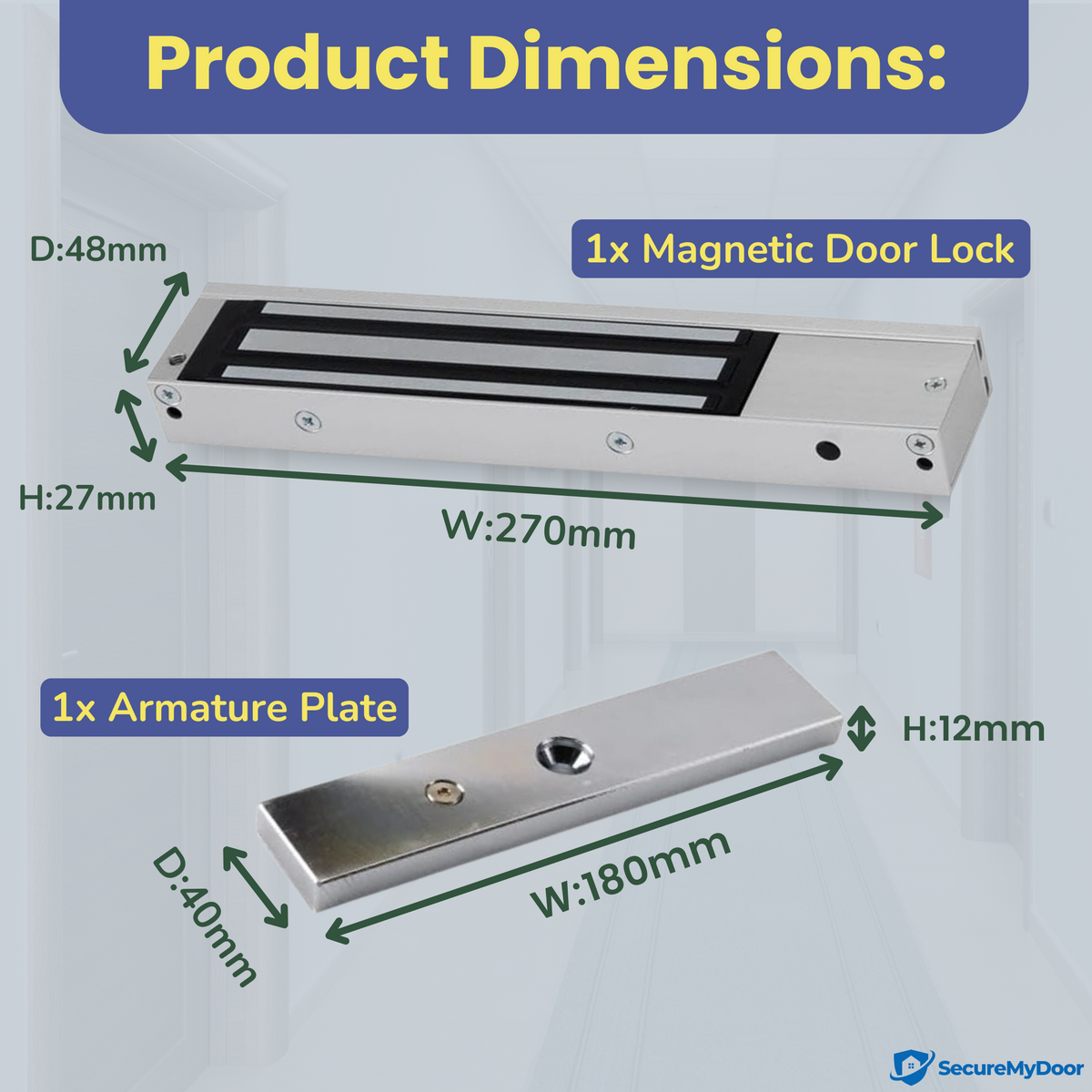 Indoor Magnetic Door Lock | 272KG Holding Force | Mini EM Maglock for Out Swinging Doors | 12VDC / 24VDC - SecureMyDoor