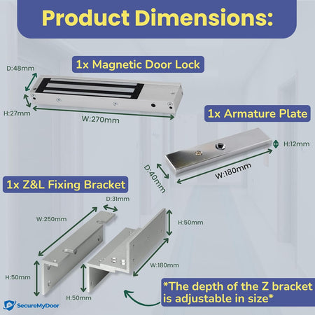 Indoor LED Maglock | Fail Safe | 272KG Holding Force | Z & L Bracket | 12V-24V DC | Ideal for Access Control & Electric Door Lock Systems - SecureMyDoor