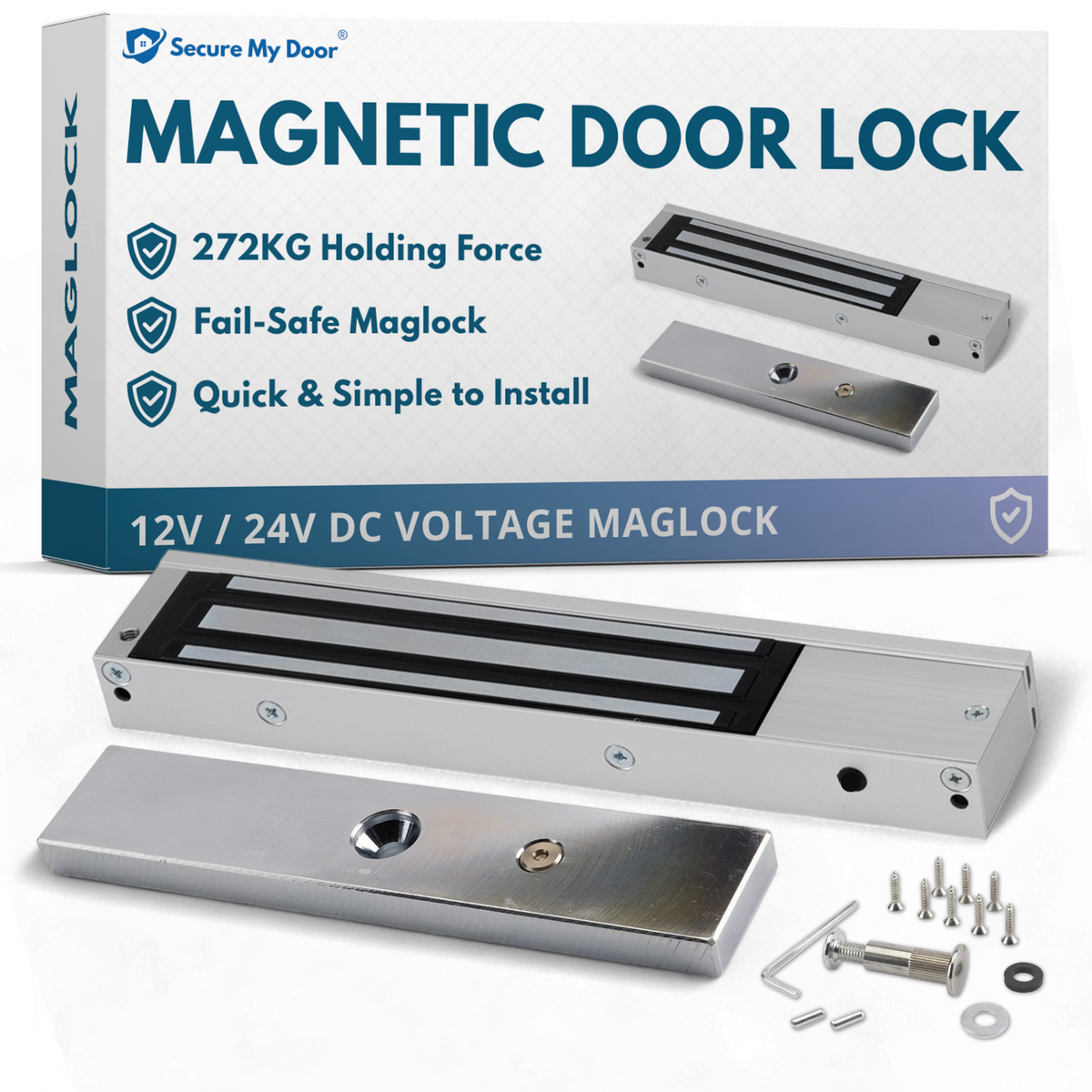 Indoor Magnetic Door Lock | 272KG Holding Force | Mini EM Maglock for Out Swinging Doors | 12VDC / 24VDC - SecureMyDoor