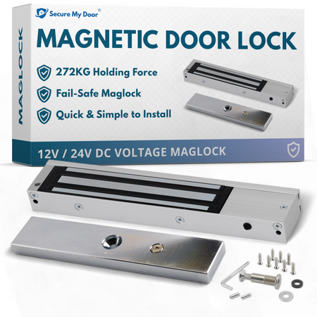 Indoor Magnetic Door Lock | 272KG Holding Force | Mini EM Maglock for Out Swinging Doors | 12VDC / 24VDC - SecureMyDoor