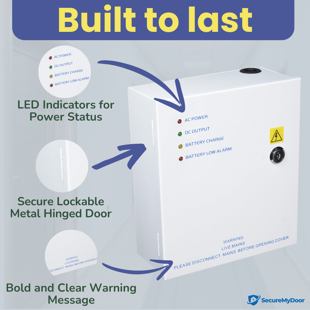 1amp Power Supply for Access Control | 220V AC to 12V DC | Lockable Metal Box - SecureMyDoor