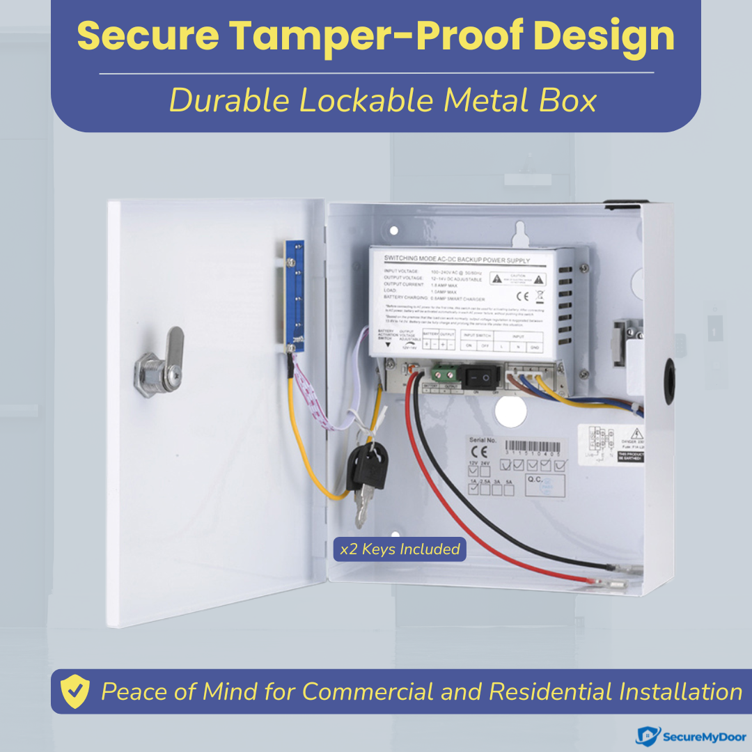 1amp Power Supply for Access Control | 220V AC to 12V DC | Lockable Metal Box - SecureMyDoor