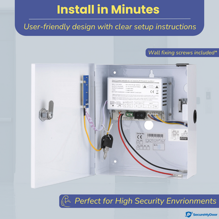 1amp Power Supply for Access Control | 220V AC to 12V DC | Lockable Metal Box - SecureMyDoor