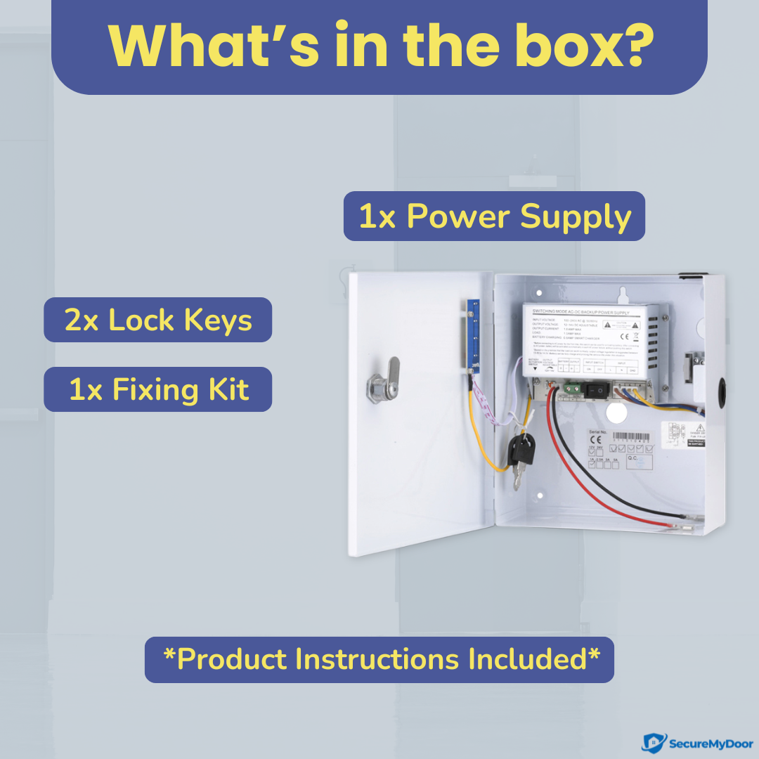 1amp Power Supply for Access Control | 220V AC to 12V DC | Lockable Metal Box - SecureMyDoor