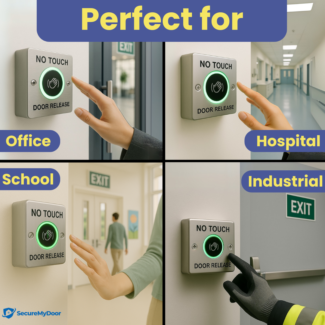 No Touch Exit Button - Hands-Free Door Release Switch with LED Indicators - Stainless Steel - SecureMyDoor