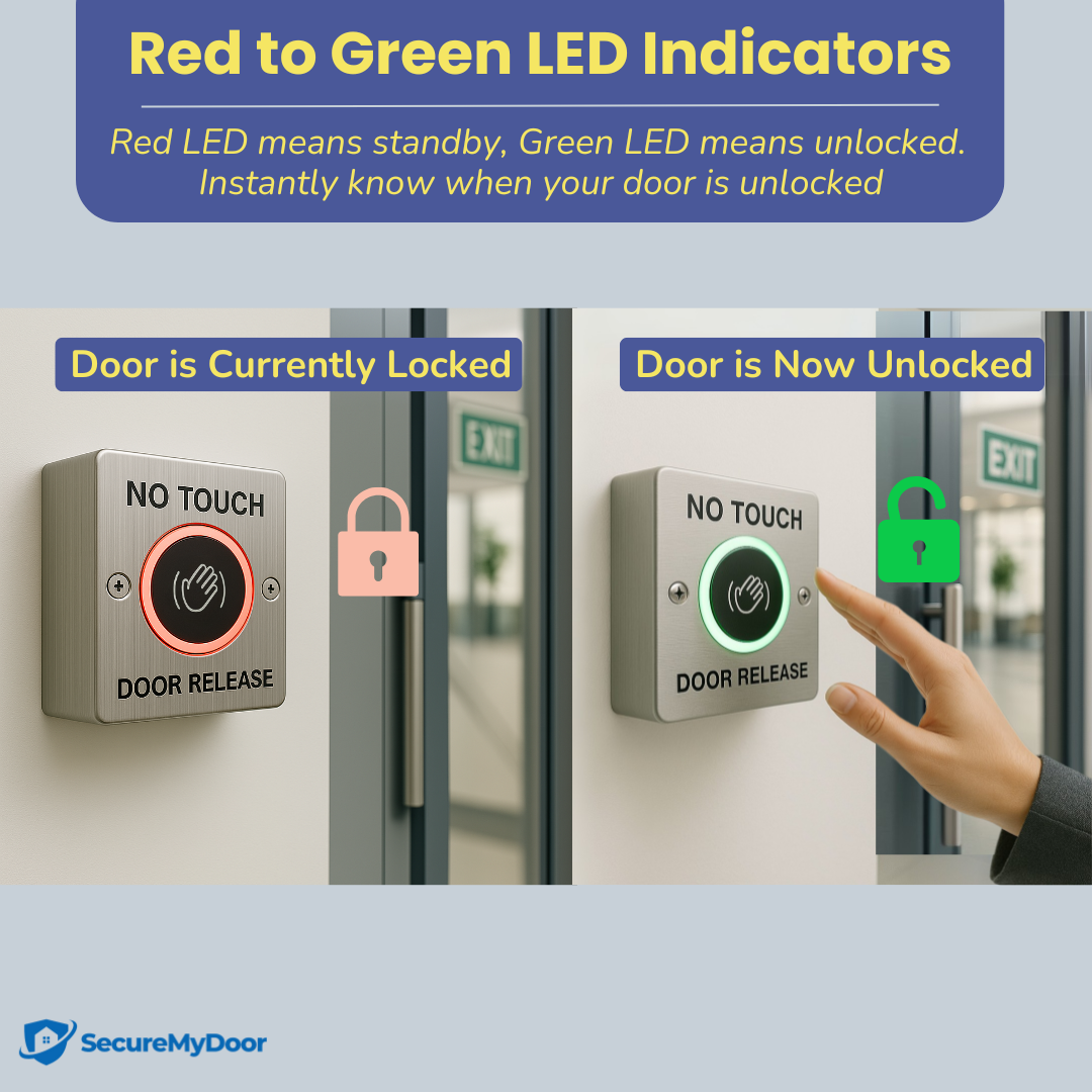 No Touch Exit Button - Hands-Free Door Release Switch with LED Indicators - Stainless Steel - SecureMyDoor