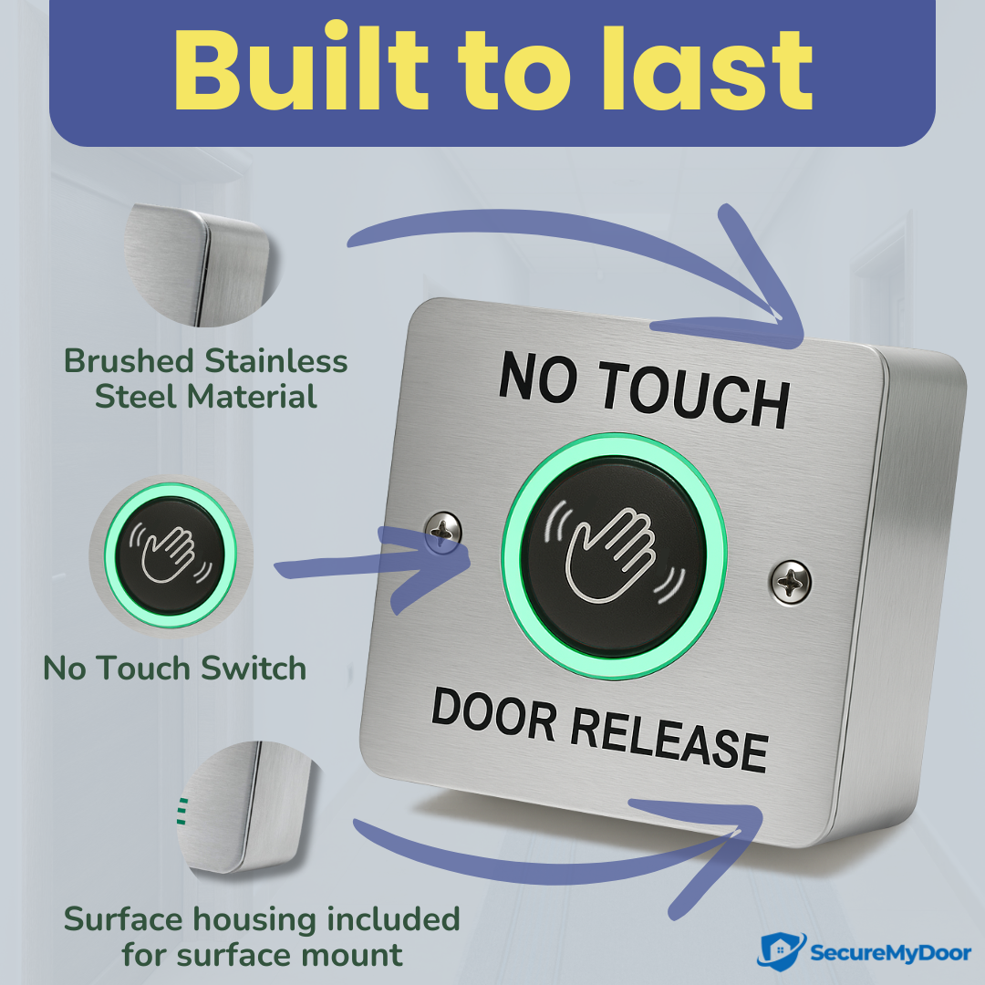 No Touch Exit Button - Hands-Free Door Release Switch with LED Indicators - Stainless Steel - SecureMyDoor