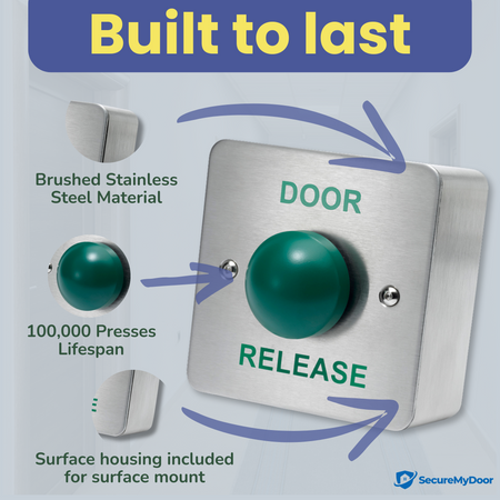 Stainless Steel 'Door Release' Exit Button - Surface Mount by SecureMyDoor - SecureMyDoor