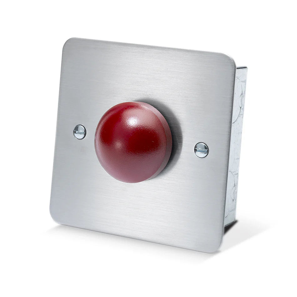 SecureMyDoor DRB010 Series dome exit button with black finish, push-to-exit design for emergency exit control.