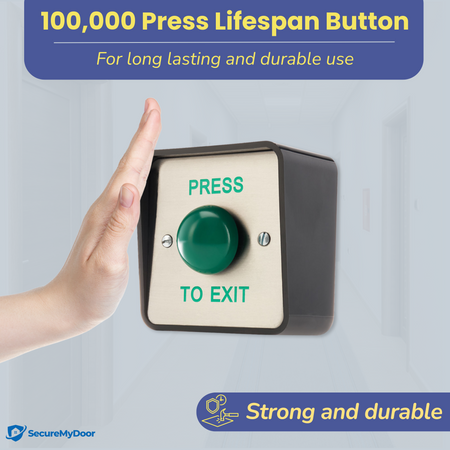Outdoor IP65 PRESS TO EXIT Button | Weather Resistant Push Door Entry Release Switch for Access Control | Brushed Stainless Steel Plate with ABS Plastic Housing - SecureMyDoor