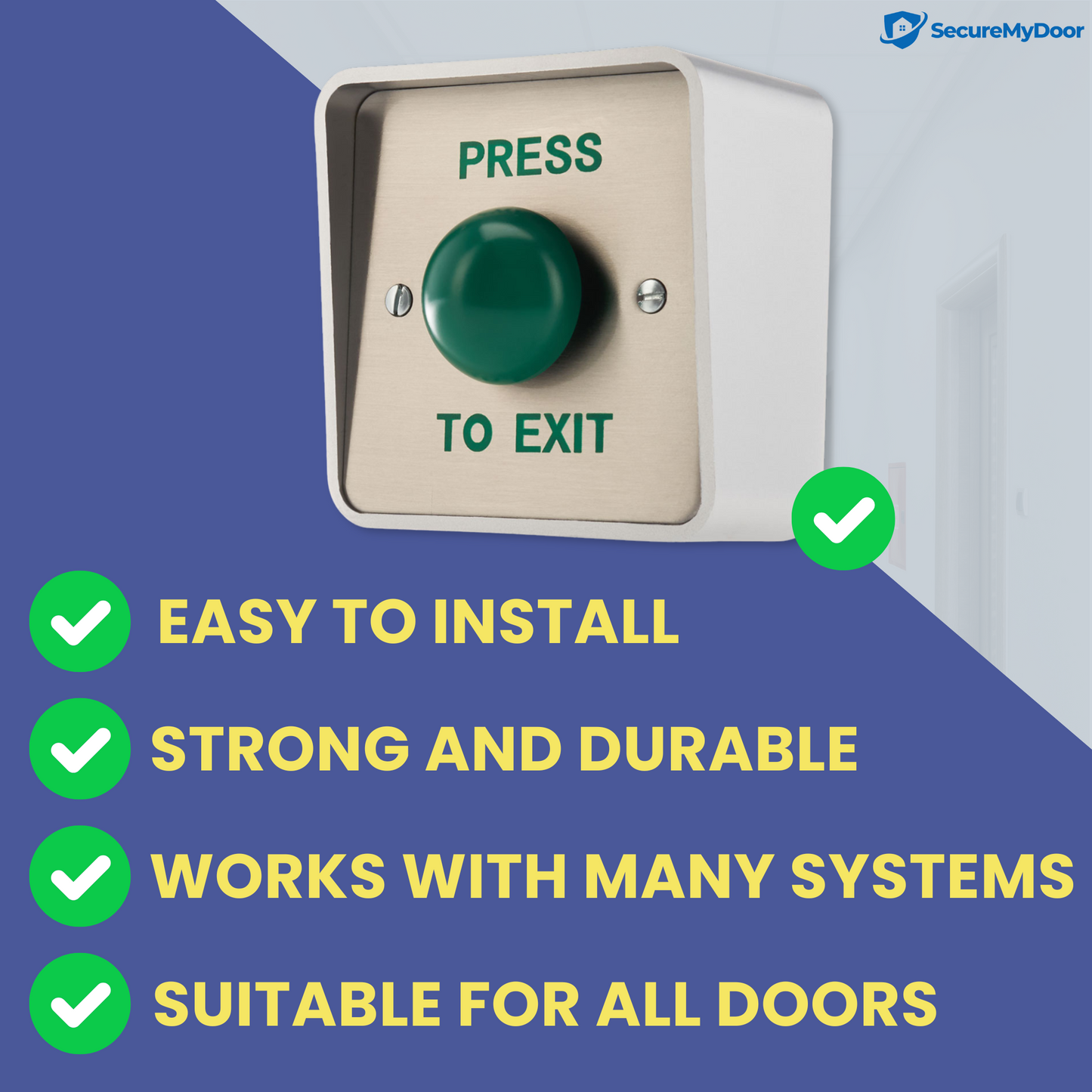 Outdoor IP65 PRESS TO EXIT Button | Weather Resistant Push Door Entry Release Switch for Access Control | Brushed Stainless Steel Plate with ABS Plastic Housing