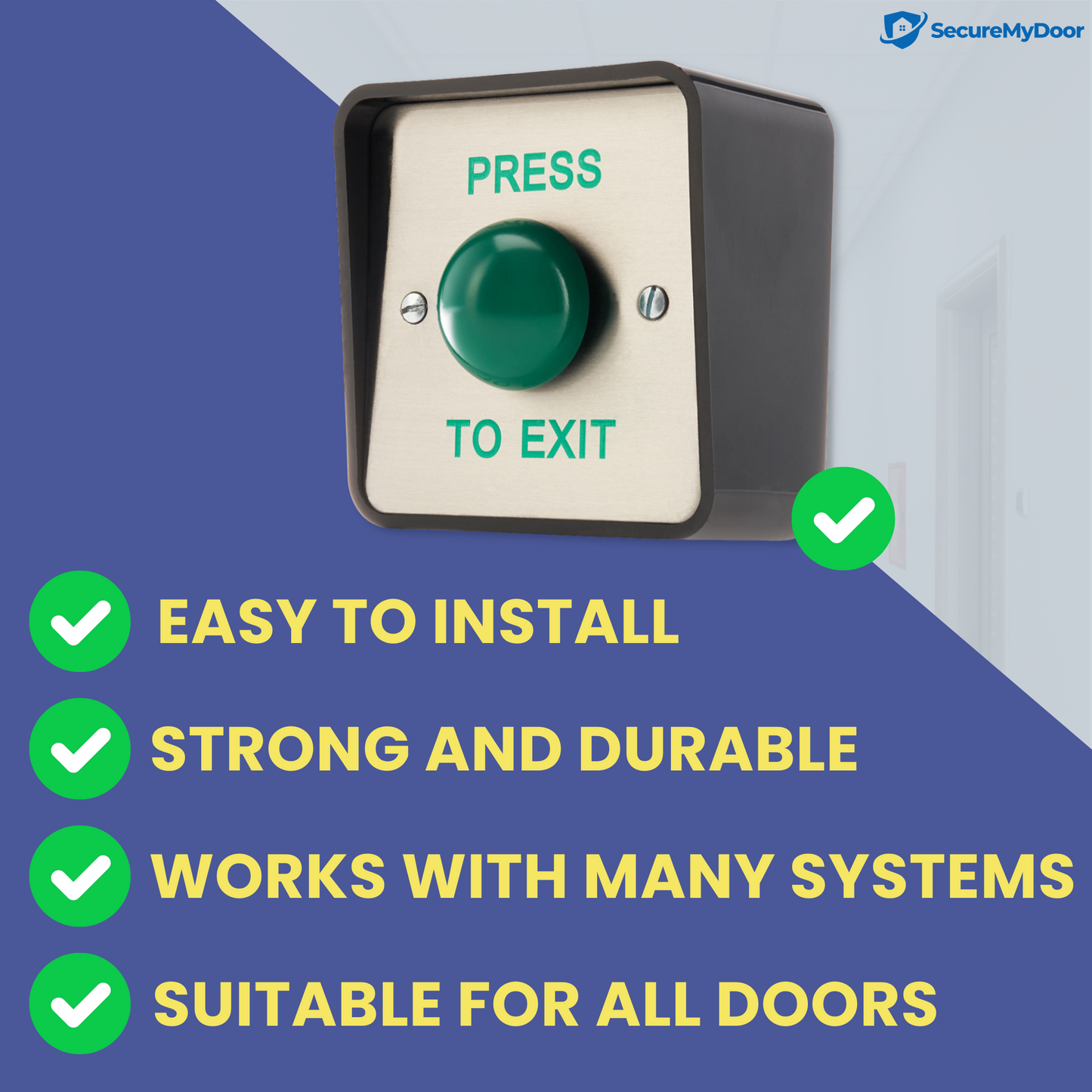 Outdoor IP65 PRESS TO EXIT Button | Weather Resistant Push Door Entry Release Switch for Access Control | Brushed Stainless Steel Plate with ABS Plastic Housing