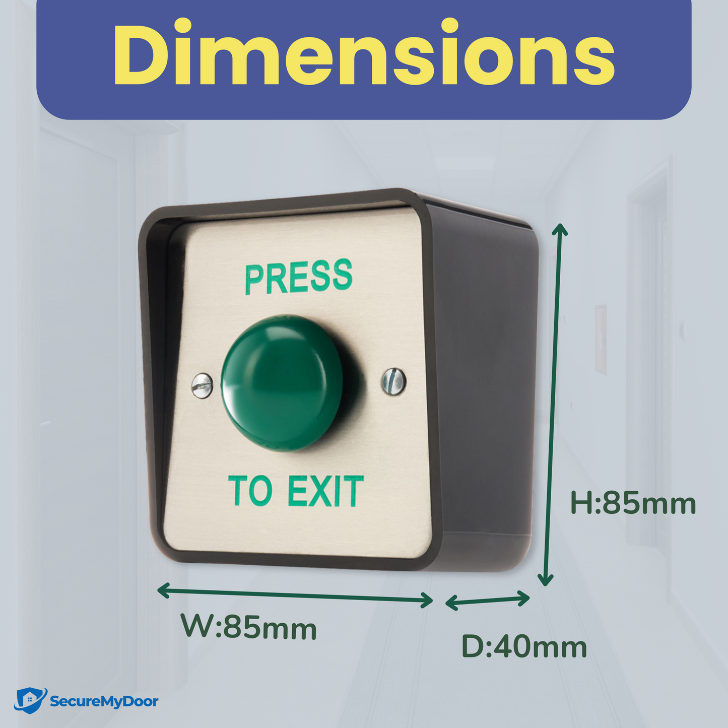 Outdoor IP65 PRESS TO EXIT Button | Weather Resistant Push Door Entry Release Switch for Access Control | Brushed Stainless Steel Plate with ABS Plastic Housing