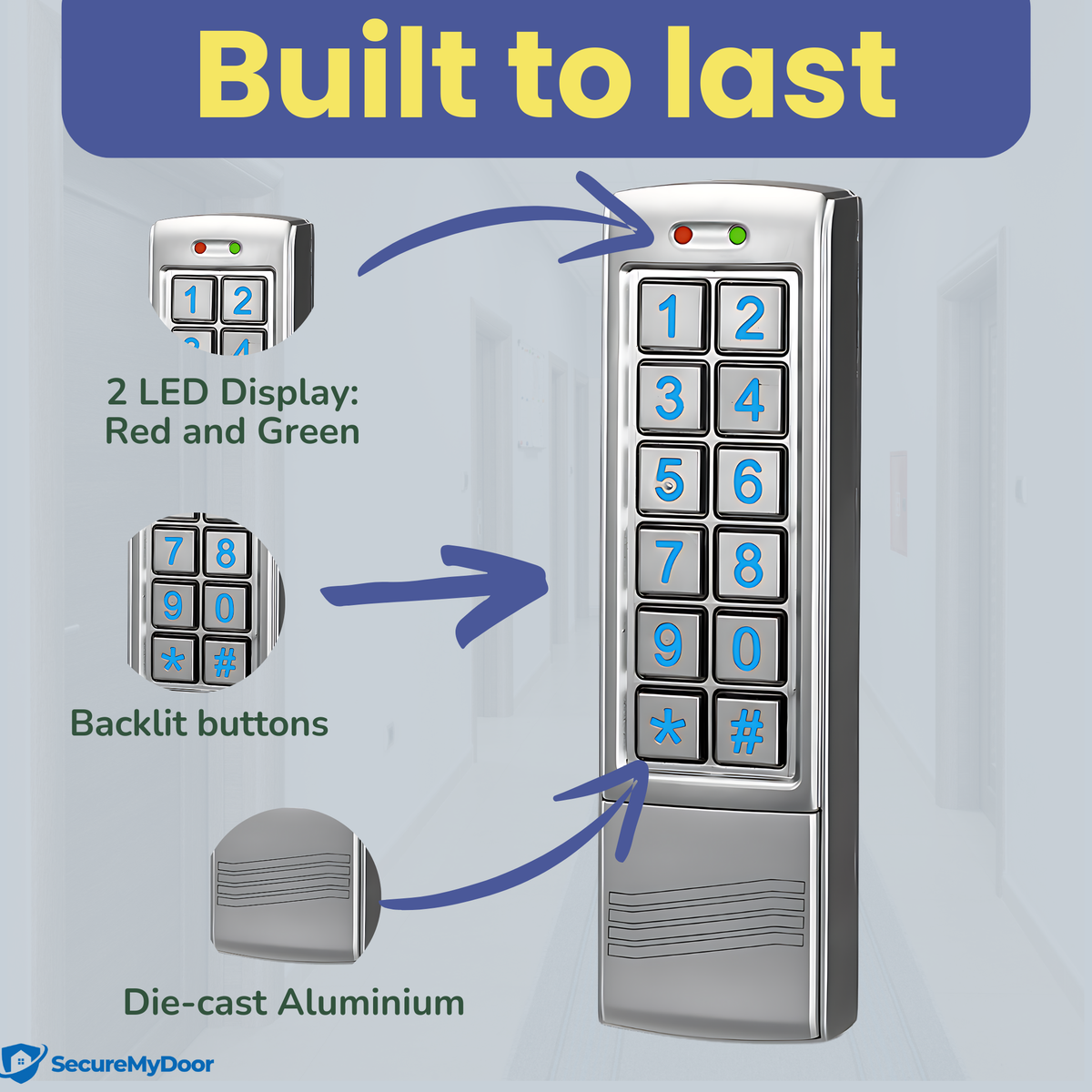 Proximity Digital Keypad for Door Entry System | Both RFID Fobs and PIN code Entry | IP65 Weather Resistant for Outdoor and Indoor Use | Standalone Touchpad Backlight LED Keypad - SecureMyDoor