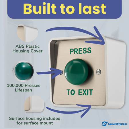Outdoor IP65 PRESS TO EXIT Button | Weatherproof | Stainless Steel Plate & ABS Housing | Ideal for Access Control & Door Entry Release - SecureMyDoor