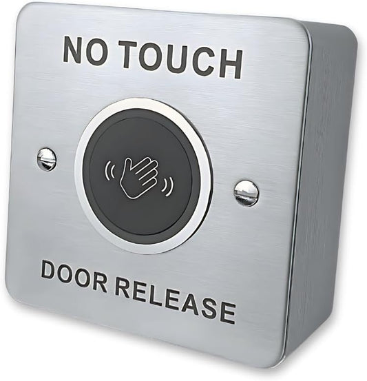 No Touch Exit Button Hands-Free Door Release Switch with LED Indicator - Surface Mount with Infrared Technology - Brushed Stainless Steel