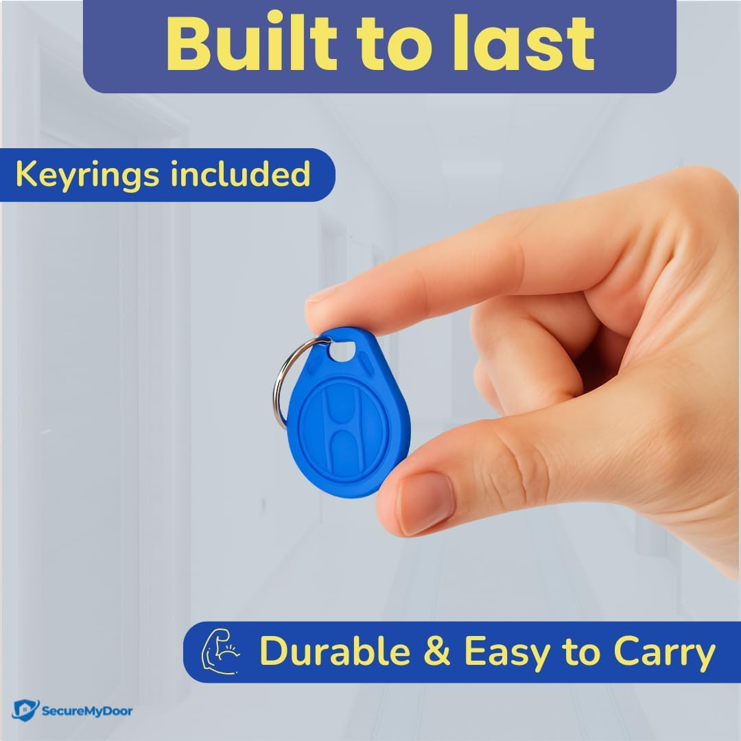 SecureMyDoor KT-10-BC access control token showing a sleek black key fob with digital interface for secure access.