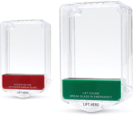SecureMyDoor SP-2 Call Point Protector mounted on a fire alarm call point for safety and vandalism protection.