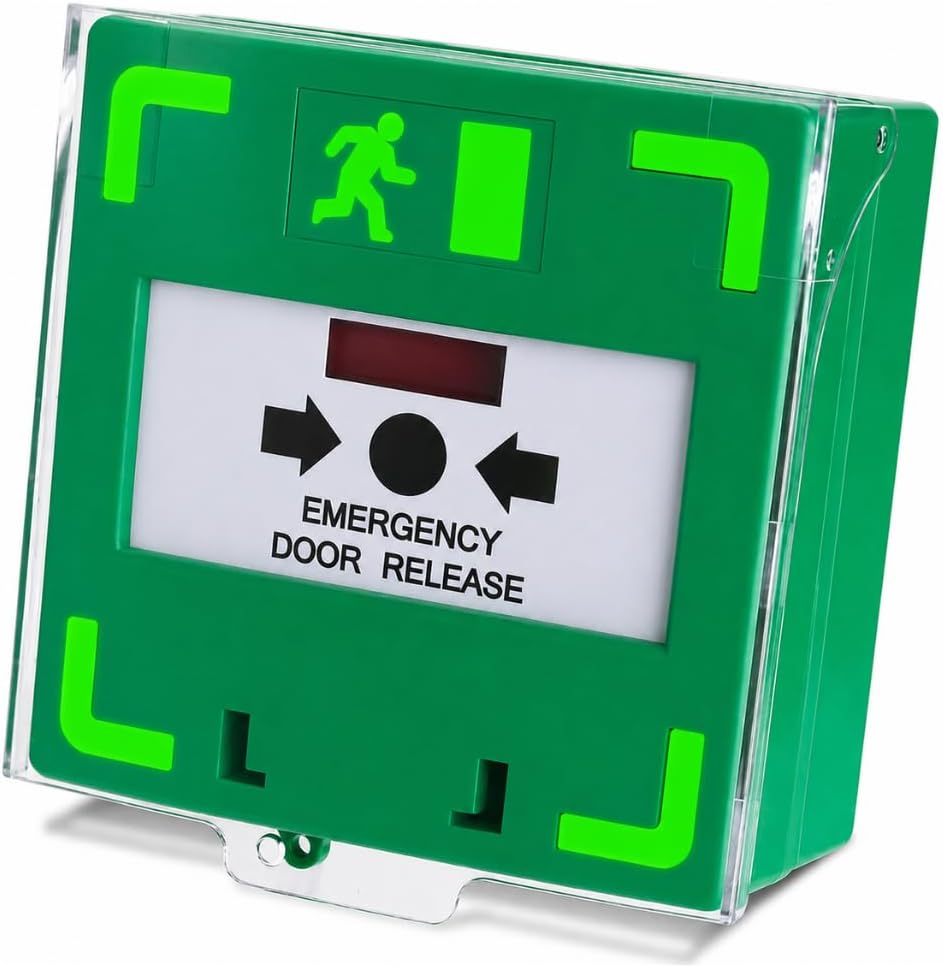 SecureMyDoor MCP-110 resettable illuminated exit call point with sounder for emergency evacuation and safety signaling.