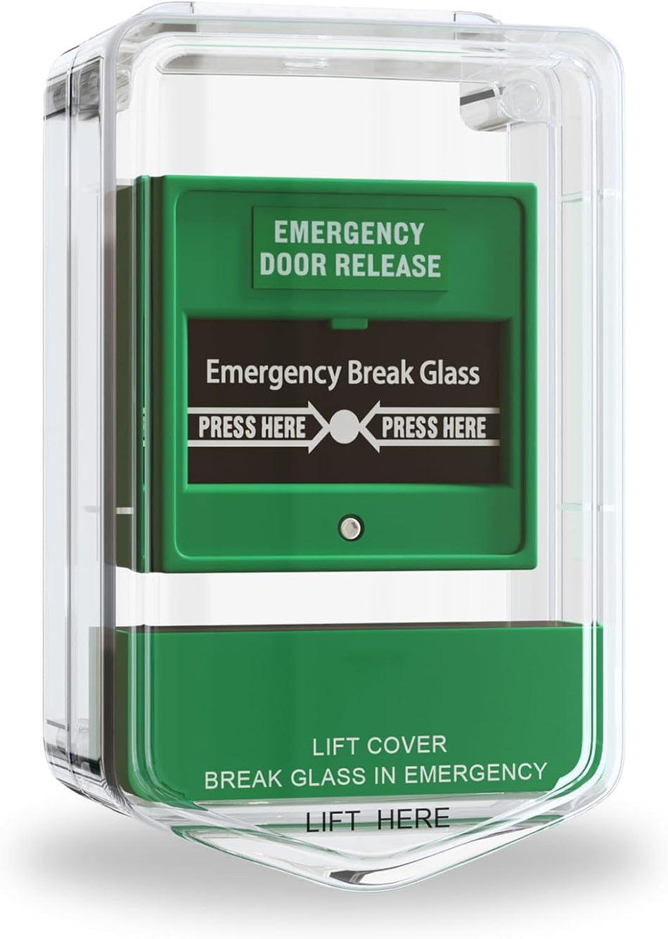 Emergency Door Release Break Glass Call Point | Green Plastic Surface Mount | Double-Pole Manual Override for Magnetic Locks Access Control (Call Point with Alarm Cover) - SecureMyDoor