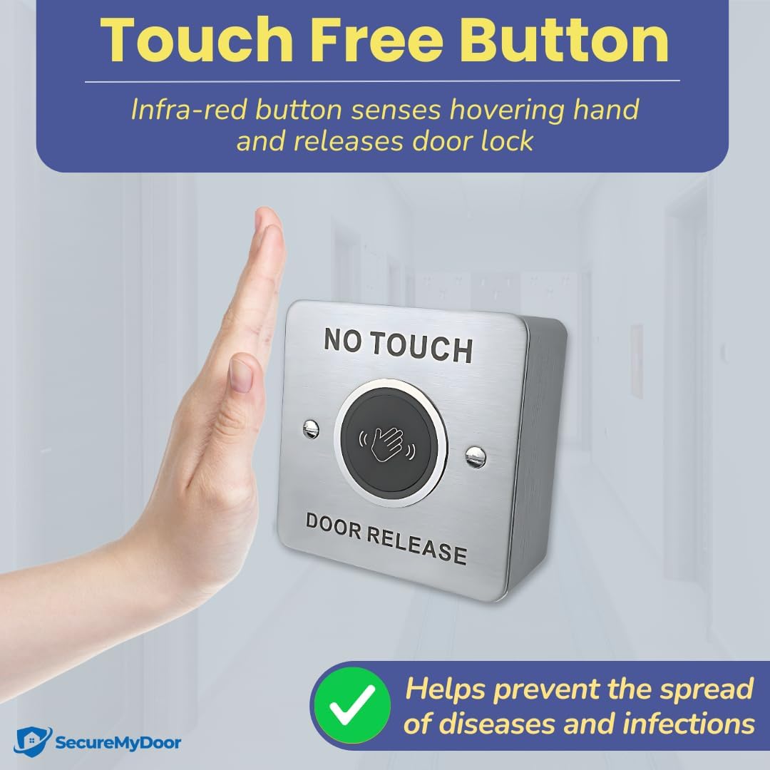 No Touch Exit Button Hands-Free Door Release Switch with LED Indicator - Surface Mount with Infrared Technology - Brushed Stainless Steel