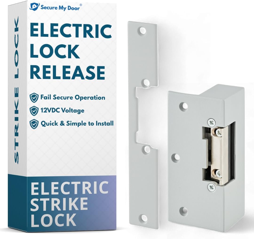 SecureMyDoor M1A Lock with electric release showing the sleek black locking mechanism and electronic components.