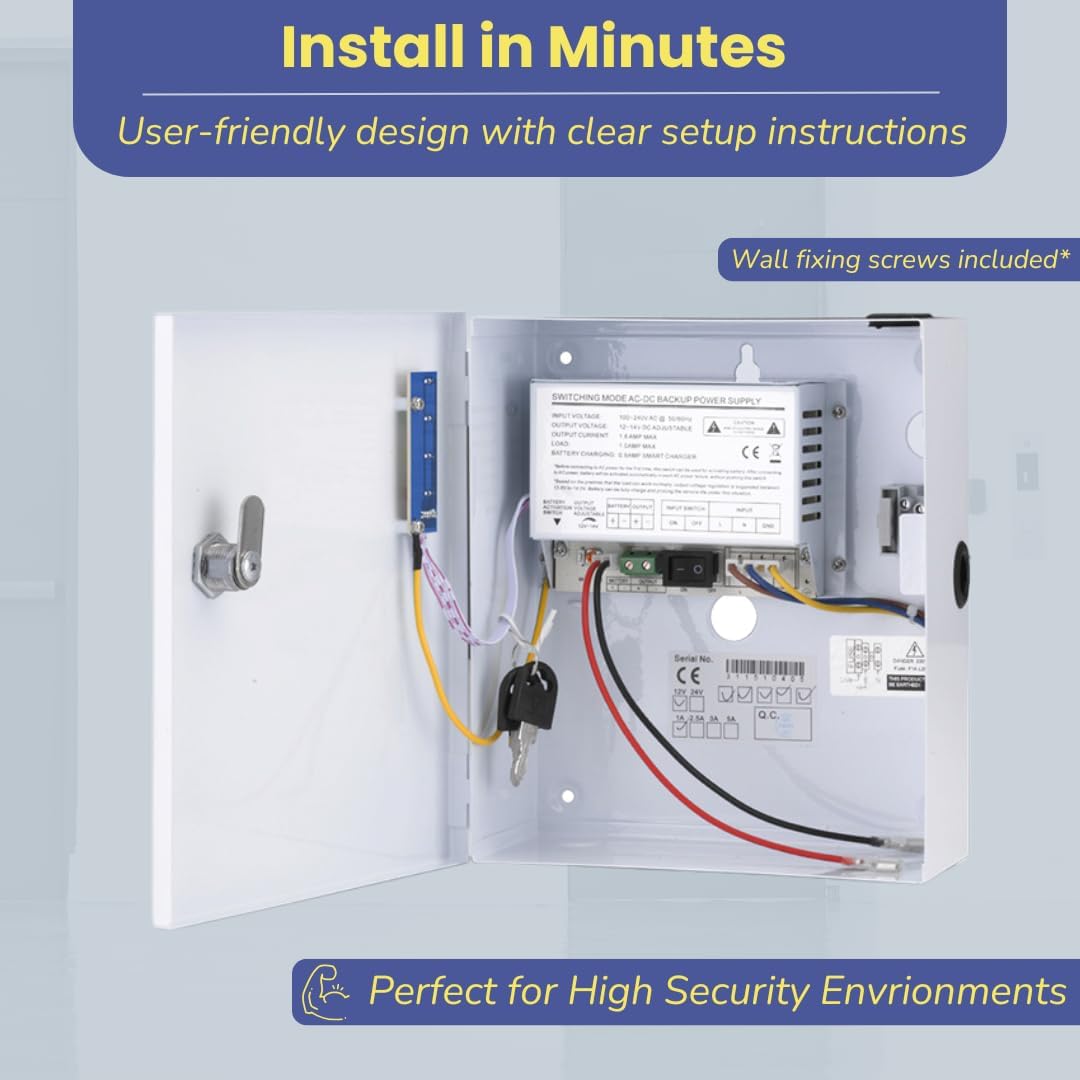 SecureMyDoor PS2A-12VS smallbox power supply for security systems, compact and reliable additional equipment.