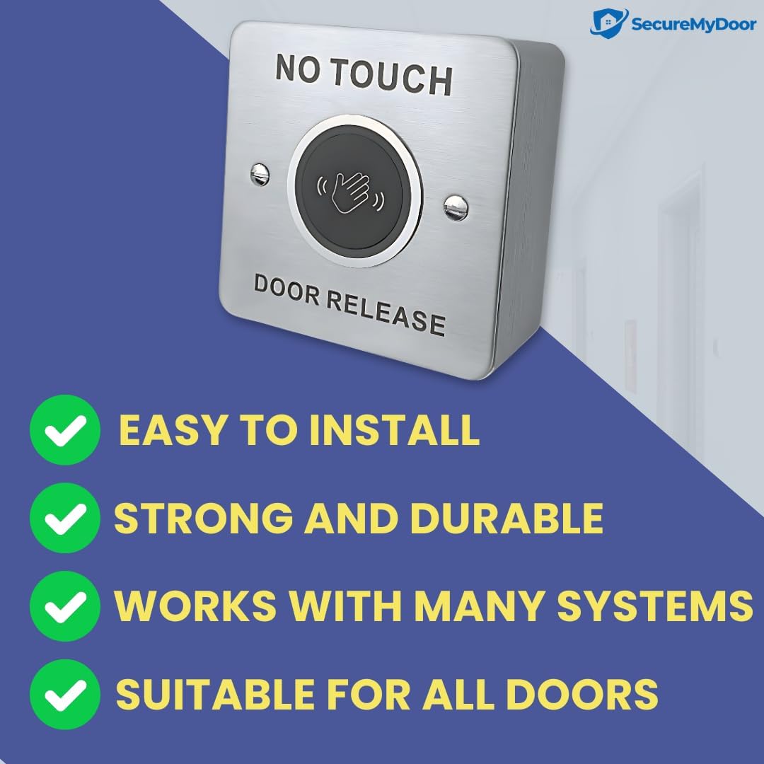 No Touch Exit Button Hands-Free Door Release Switch with LED Indicator - Surface Mount with Infrared Technology - Brushed Stainless Steel