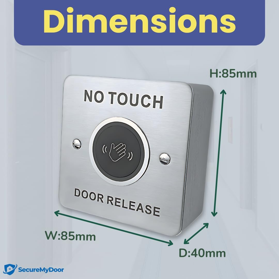 No Touch Exit Button Hands-Free Door Release Switch with LED Indicator - Surface Mount with Infrared Technology - Brushed Stainless Steel