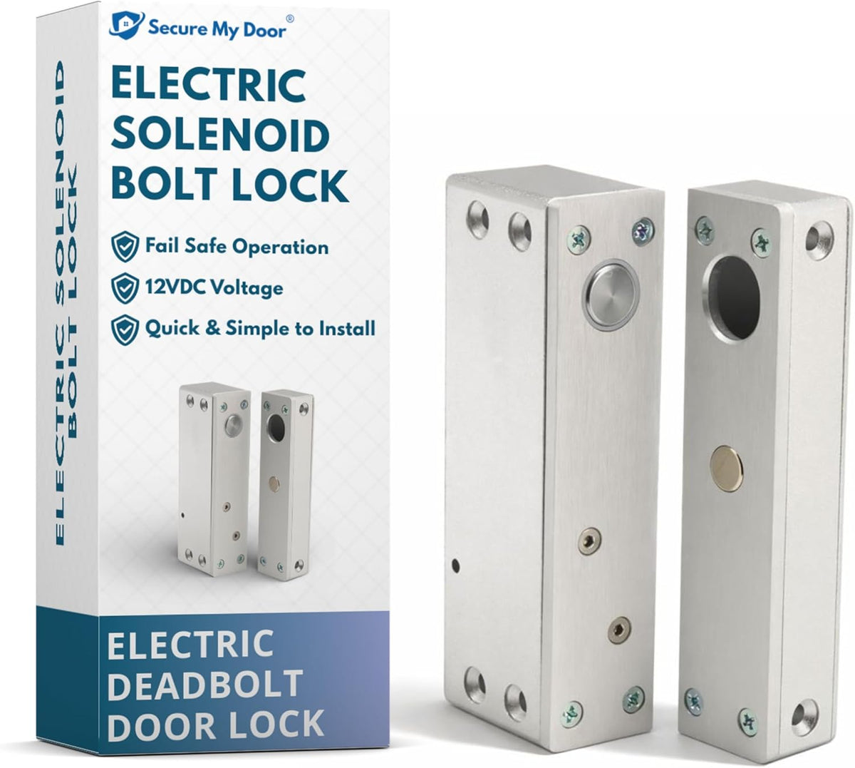 SecureMyDoor SL165A electric solenoid bolt lock installed on a door for secure electronic locking and access control.