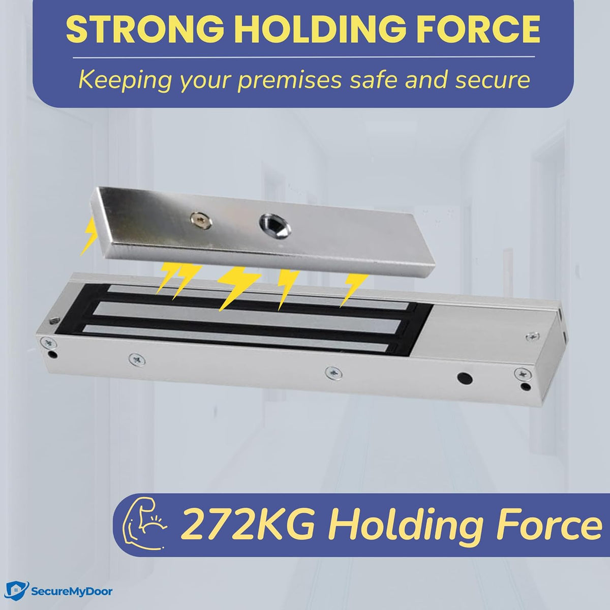 Magnetic Door Lock - Fail Safe 272KG Holding Force - Mini Magnet EM Maglock for Out Swinging Doors - Ideal for Commercial, Residential, and Industrial Buildings - SecureMyDoor