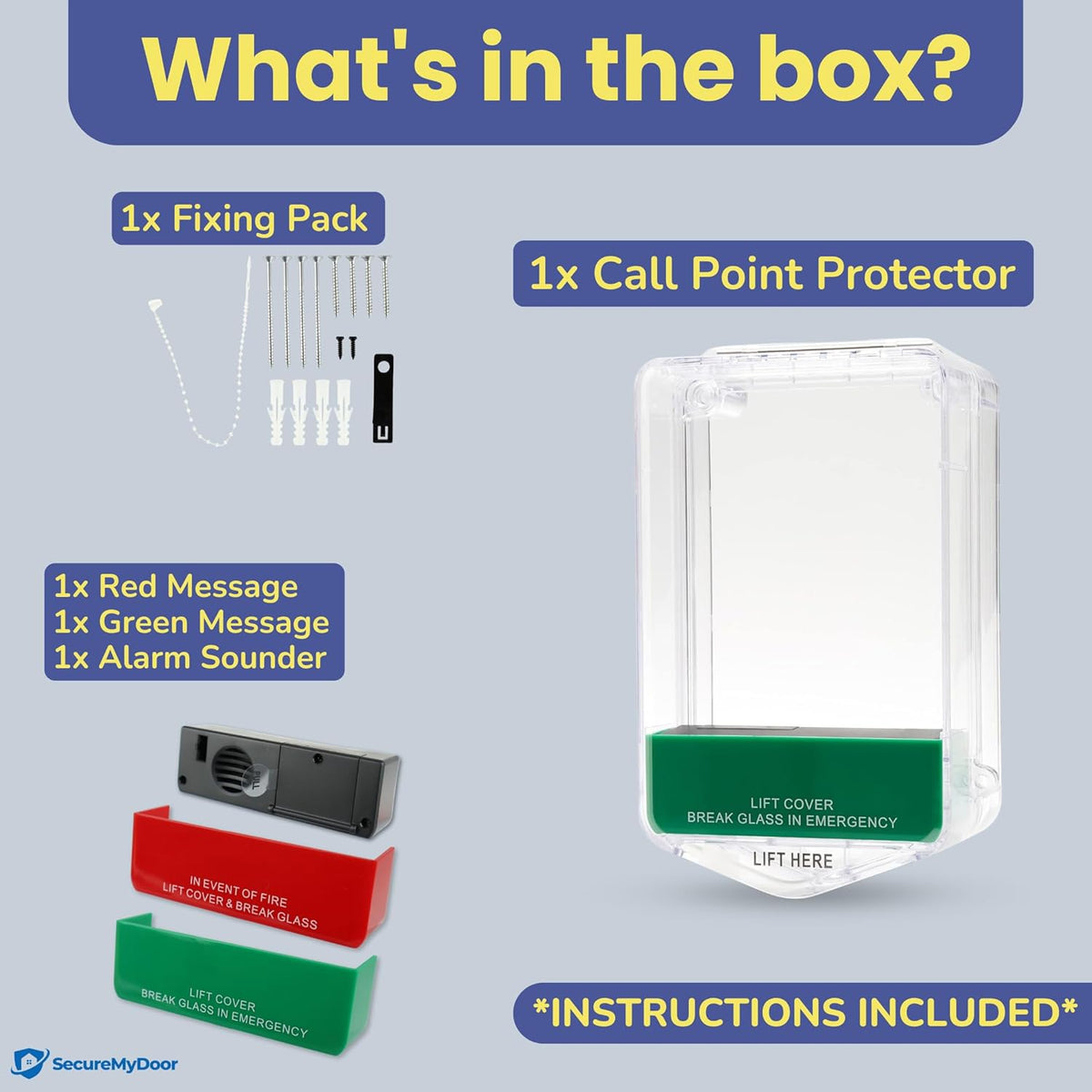 SecureMyDoor SP-2 Call Point Protector covering a fire alarm call point for safety and vandalism prevention.