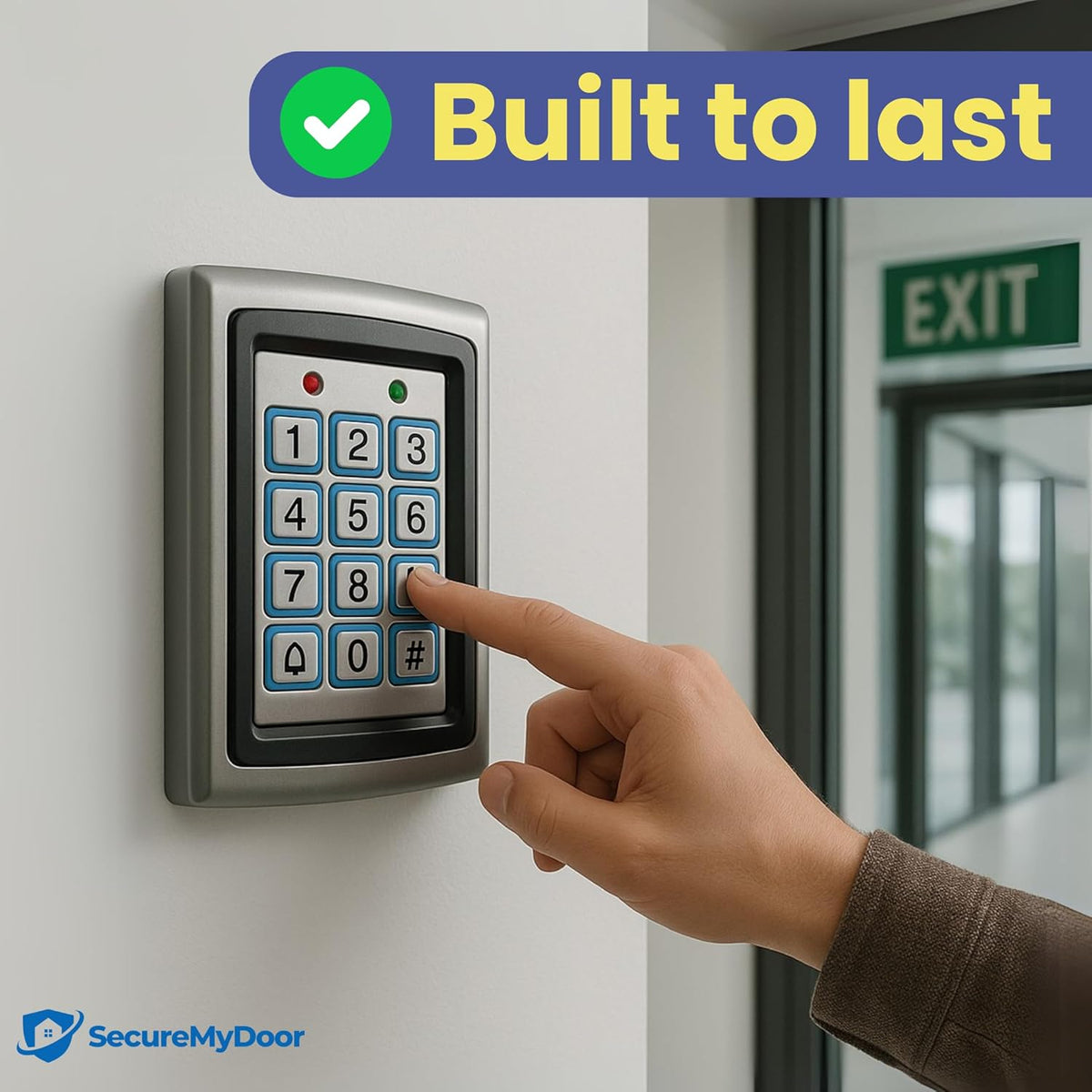 SecureMyDoor KP-500 access control panel with keypad and proximity card reader for secure entry.