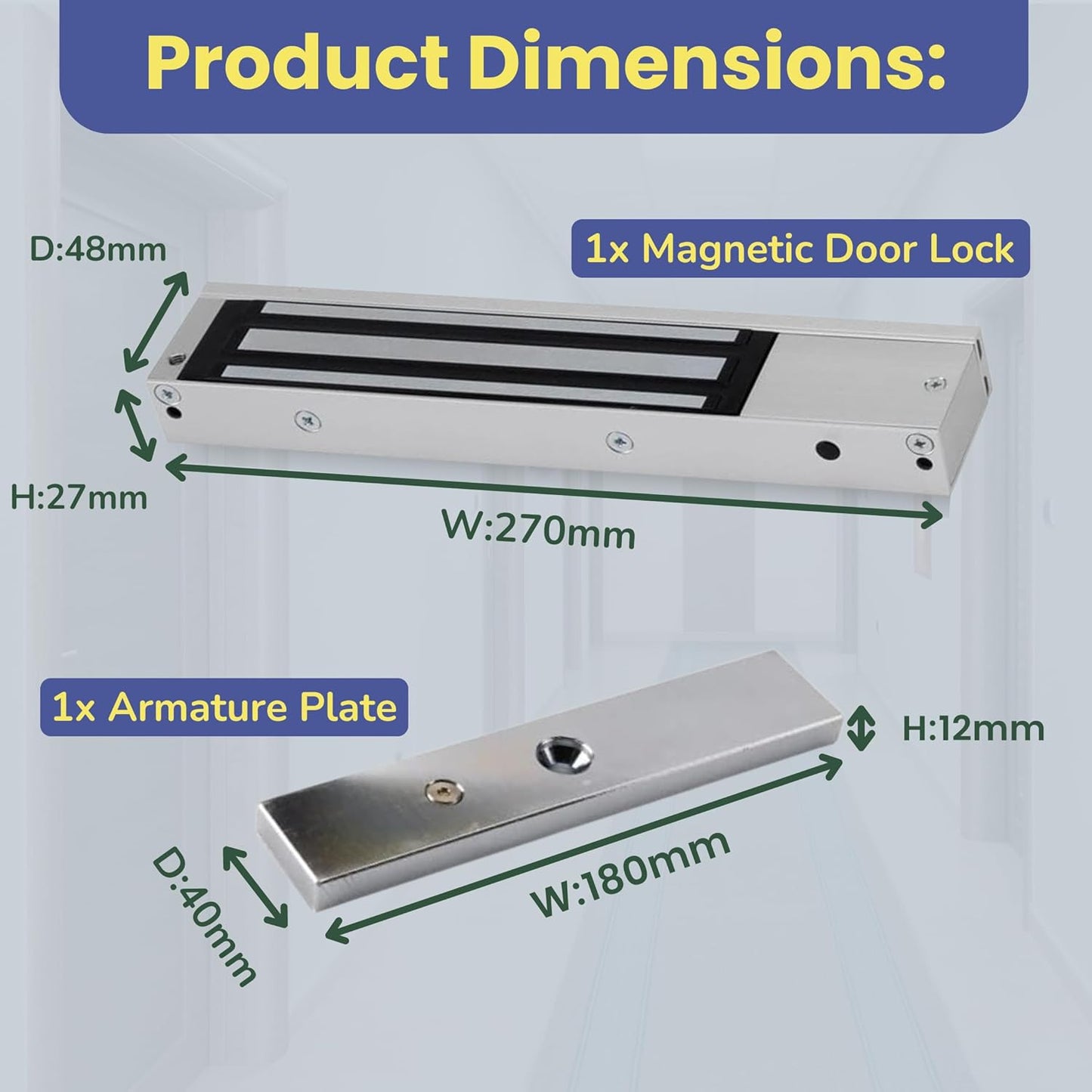 Magnetic Door Lock - Fail Safe 272KG Holding Force - Mini Magnet EM Maglock for Out Swinging Doors - Ideal for Commercial, Residential, and Industrial Buildings