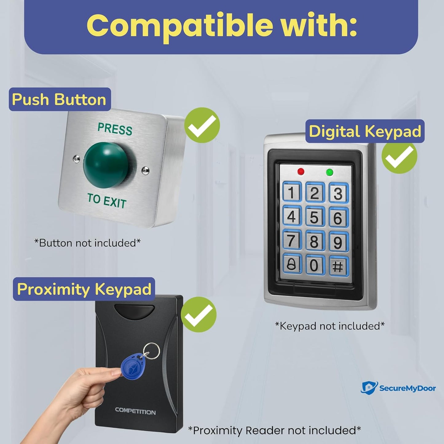 Indoor LED Maglock with Z & L Fixing Bracket | Magnetic Door Lock Fail Safe | 272KG Holding Force | for Access Control Systems | 12V DC - 24V DC | Electric Door Lock