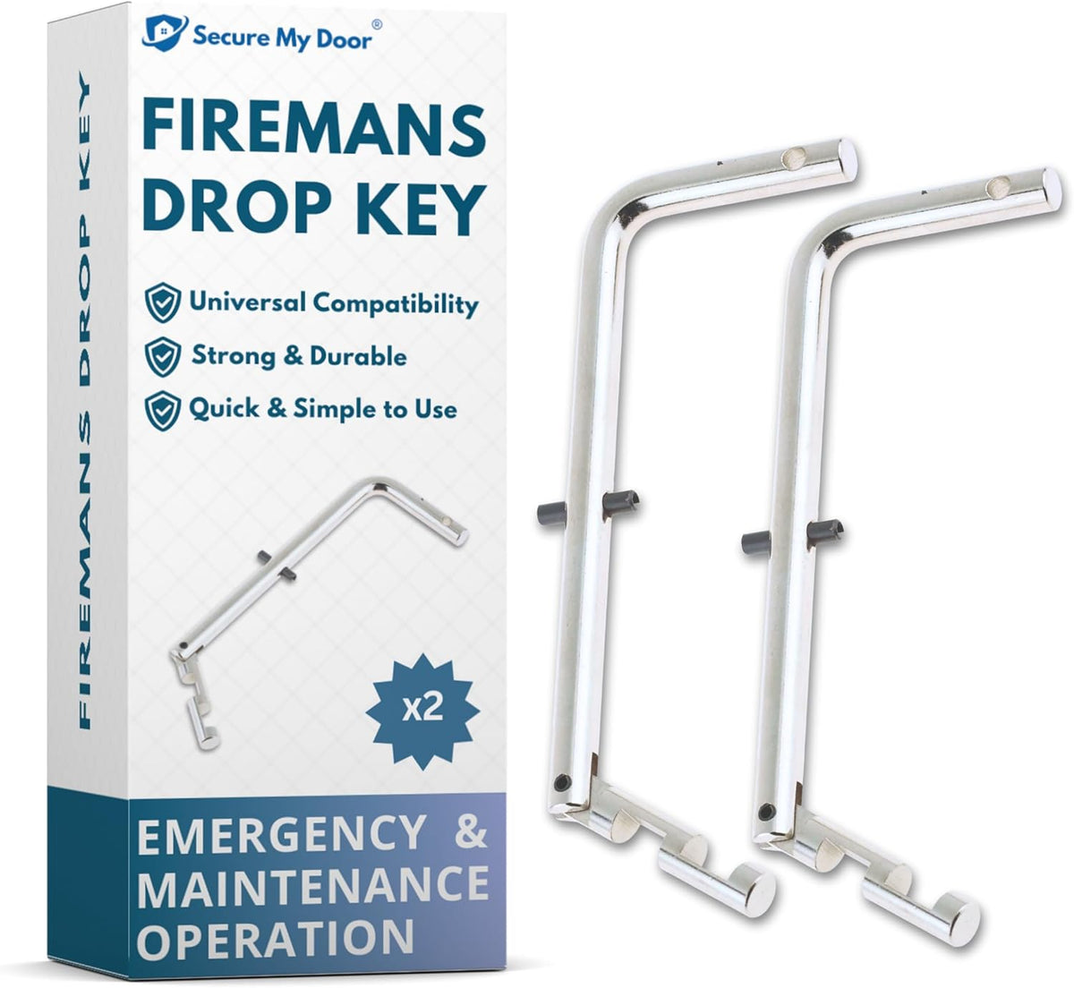 SecureMyDoor Firemans Drop Key, metal safety key with secure attachment for emergency access and safety equipment.