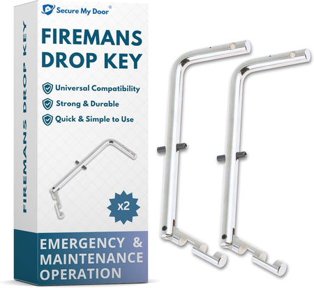 SecureMyDoor Firemans Drop Key, metal safety key with secure attachment for emergency access and safety equipment.
