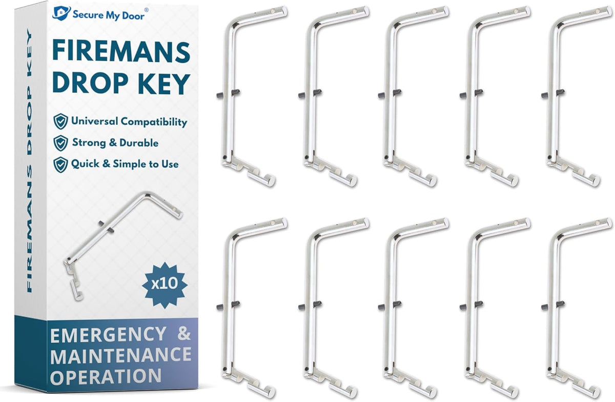 SecureMyDoor Firemans Drop Key, additional equipment with sturdy metal construction and key clip for emergency access.