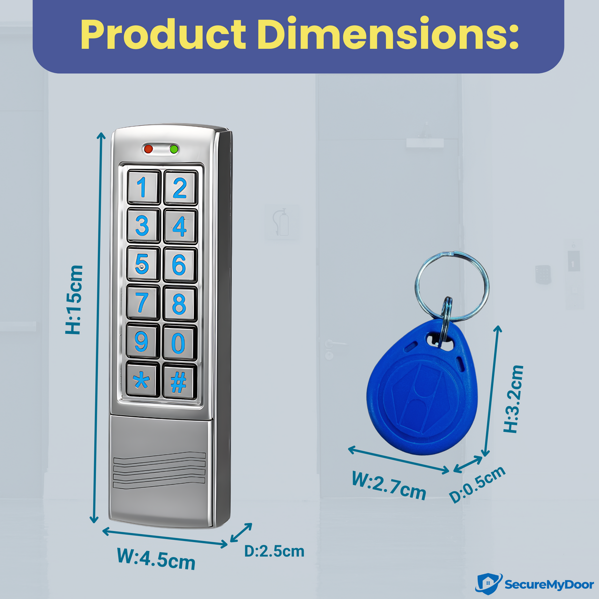 Proximity Digital Keypad for Door Entry System | Both RFID Fobs and PIN code Entry | IP65 Weather Resistant for Outdoor and Indoor Use | Standalone Touchpad Backlight LED Keypad - SecureMyDoor
