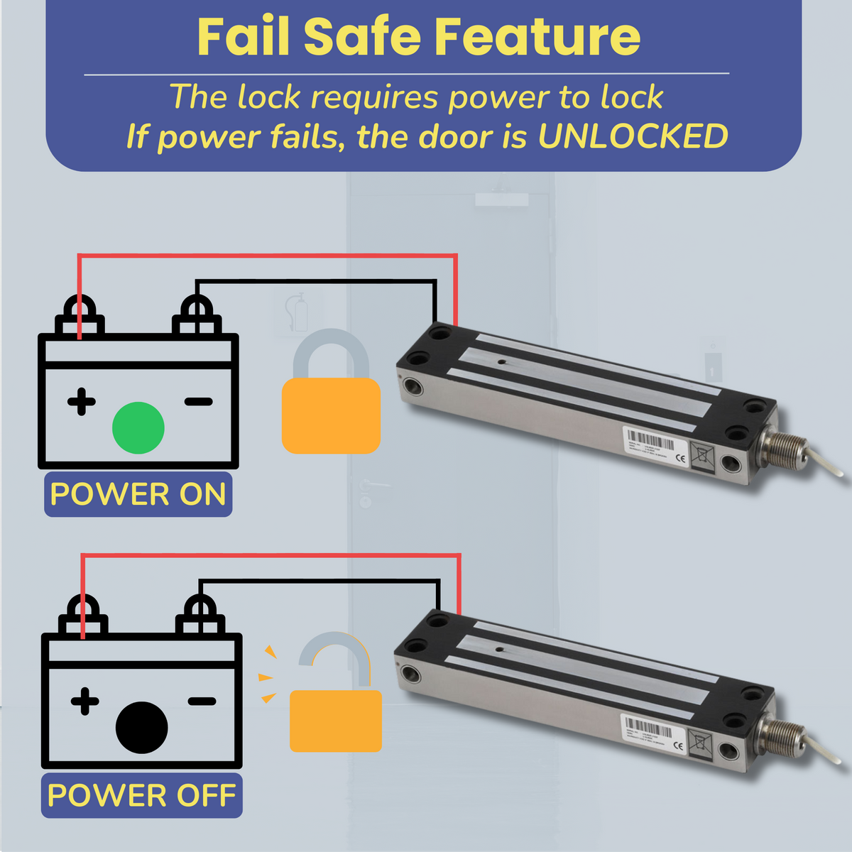 IP67 Weather Resistant External Magnetic Lock | Fail Safe Access Control Maglock | 800lbs Holding Force | Ideal for Outdoor Use | Stainless Steel Housing | Ideal for Door and Gate - SecureMyDoor