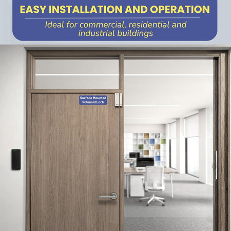 SecureMyDoor SL165A solenoid bolt electric locking mechanism mounted on a door for secure access control.