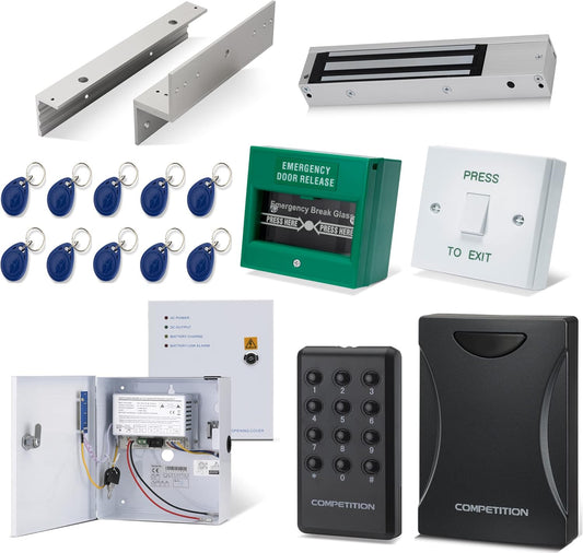 Full Door Entry Kit | Indoor Security System with Electric Maglock Magnetic Lock, Proximity Reader & RFID Fobs | Ideal for Commercial & Home Residential Access Control Door