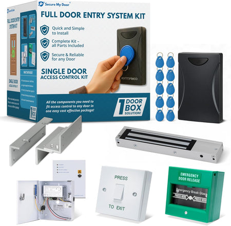 SecureMyDoor single door entry system kit with magnetic lock and access control components for secure door entry.