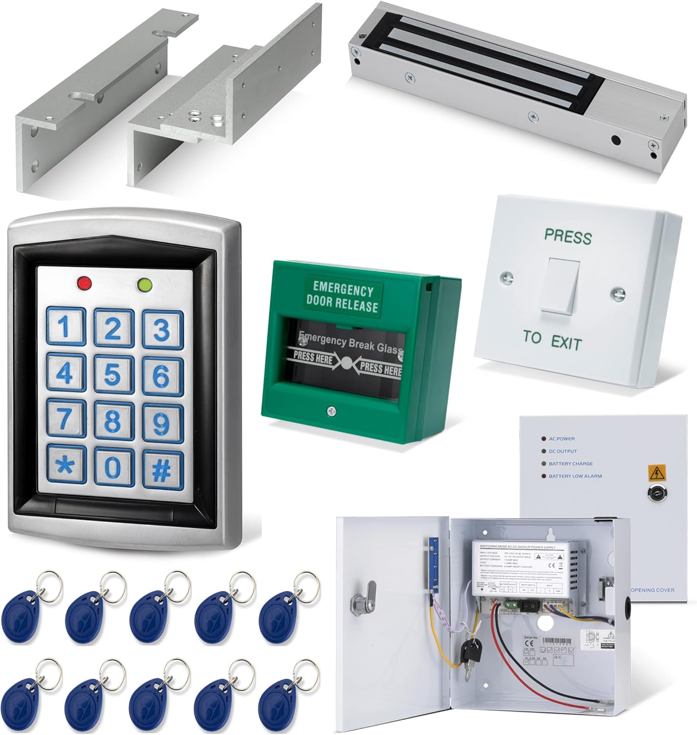 Full Door Entry Kit | Security System with Electric Maglock Lock | Proximity Keypad Entry with x10 RFID Proximity Fobs Included | Ideal for Access Control Residential & Commercial Doors