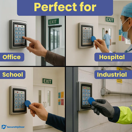 SecureMyDoor KP-500 combined proximity and keypad access control device with numeric keypad and proximity sensor.