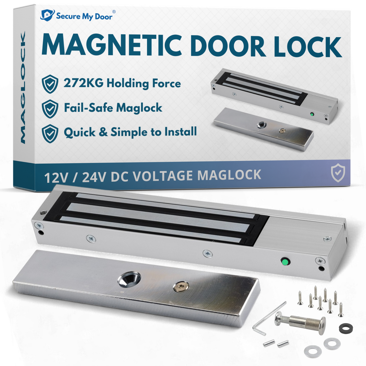 Indoor Magnetic Door Lock | 272KG Strong Holding Force | Fail Safe | Maglock for Access Control Systems | 12VDC/24VDC - SecureMyDoor