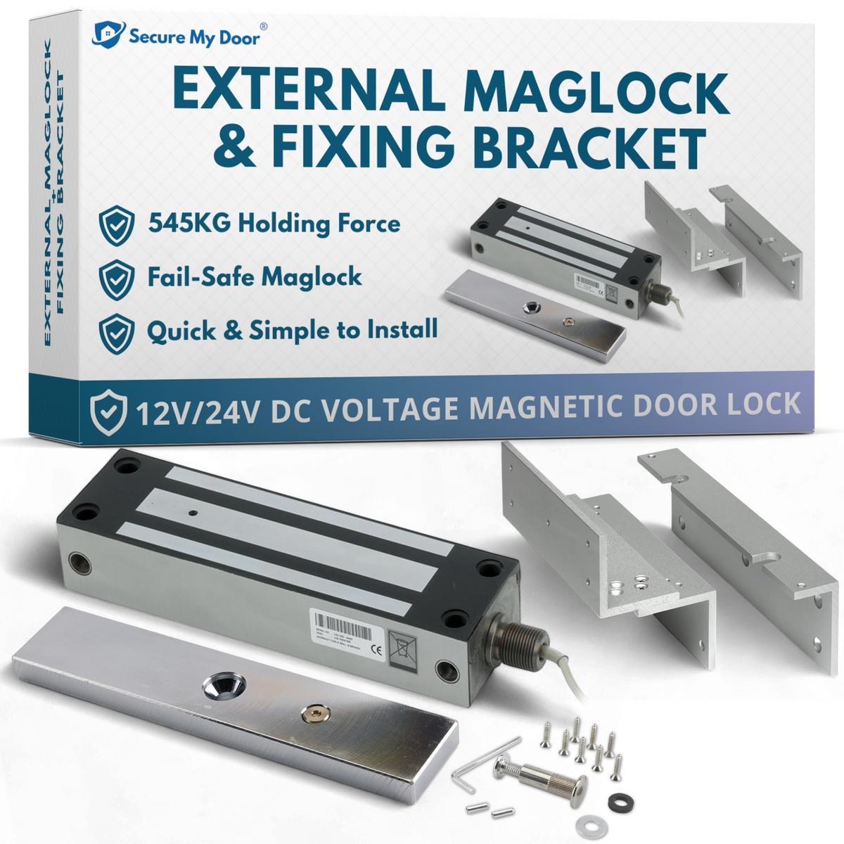 IP67 Weatherproof Maglock with Z&L Fixing Bracket | 545KG Strong Holding Force | Fail Safe Feature | for Access Control Door or Gate Magnet Lock - SecureMyDoor
