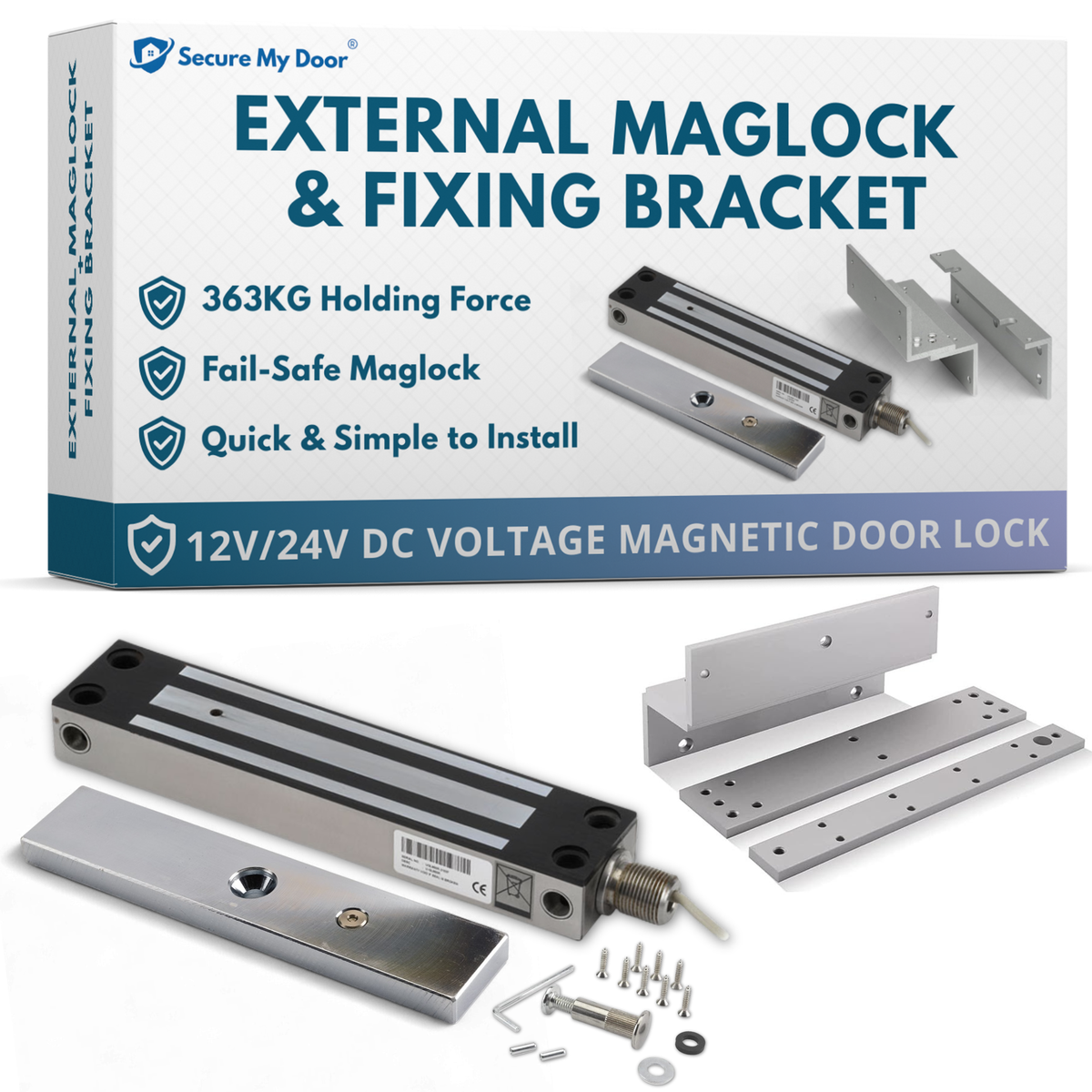 IP67 Weatherproof Maglock with Z & L Fixing Bracket | 363KG Holding Force | Fail Safe | Ideal for Outdoor Access Control, Door Entry & Gate Locks maglock magnetic door lock access control SecureMyDoor